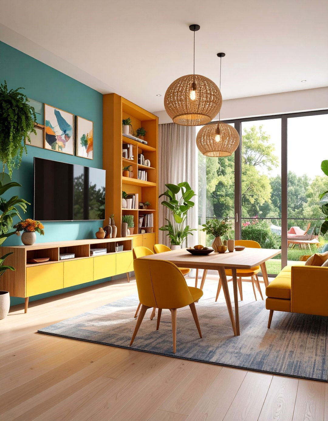 Hideaway Dining Nook with Frame TV Art - 25 Small Living Room Ideas With Tv and Dining Table