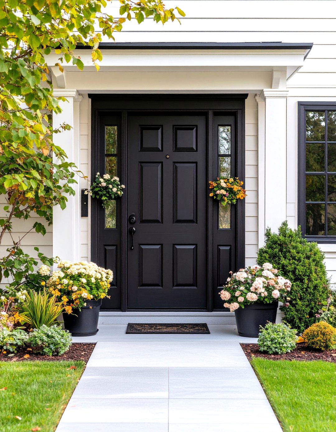 High Contrast Black Door Trim on Light Exteriors - 25 Exterior Door Trim Ideas
