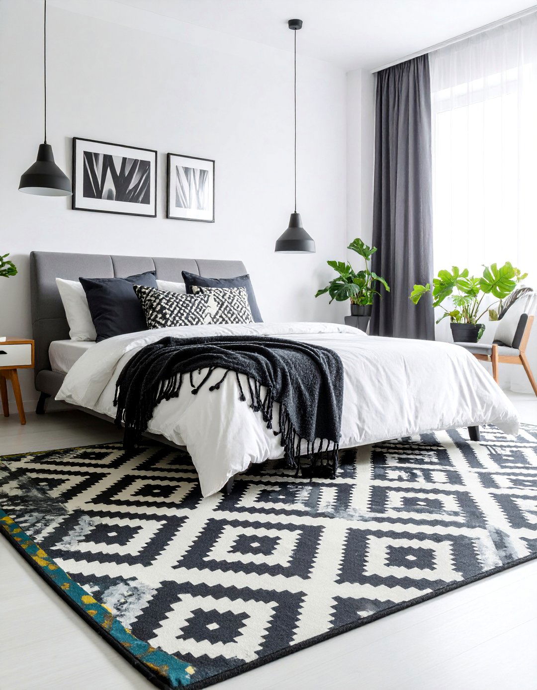 High Contrast Black and White Bedroom Rug - 25 bedroom rug ideas