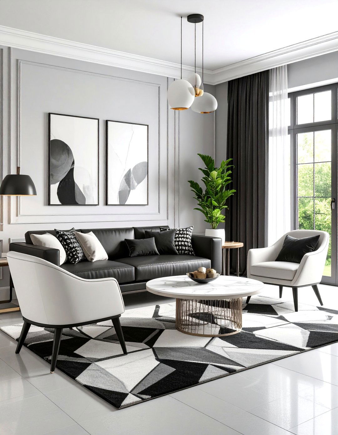 High Contrast Black and White Living Room - 25 living room grey walls black trim