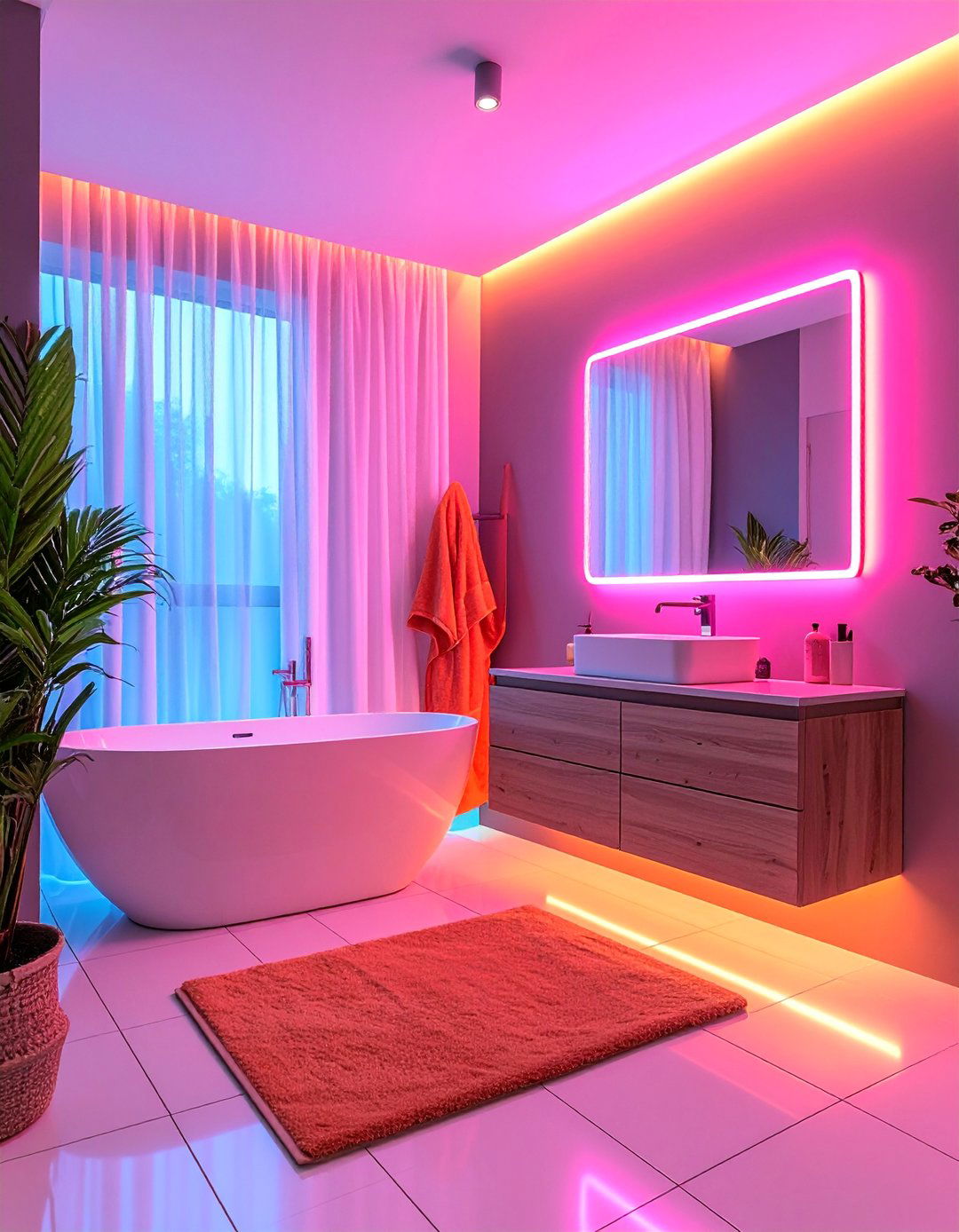 High Contrast Neon Dorm Bathroom Edge - 25 Dorm Bathroom Ideas