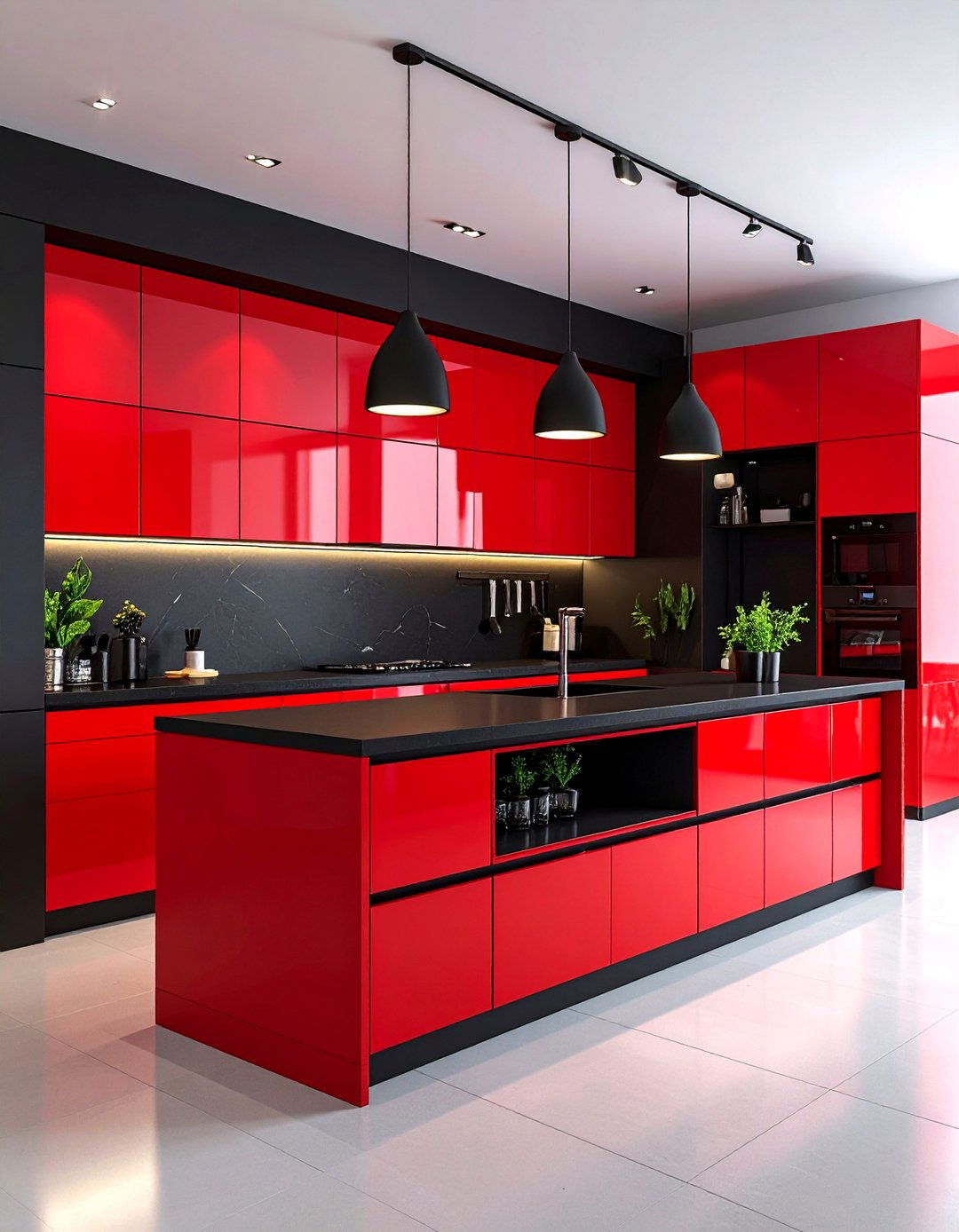 High Contrast Red and Black Modern Kitchen - 25 red and black kitchen ideas