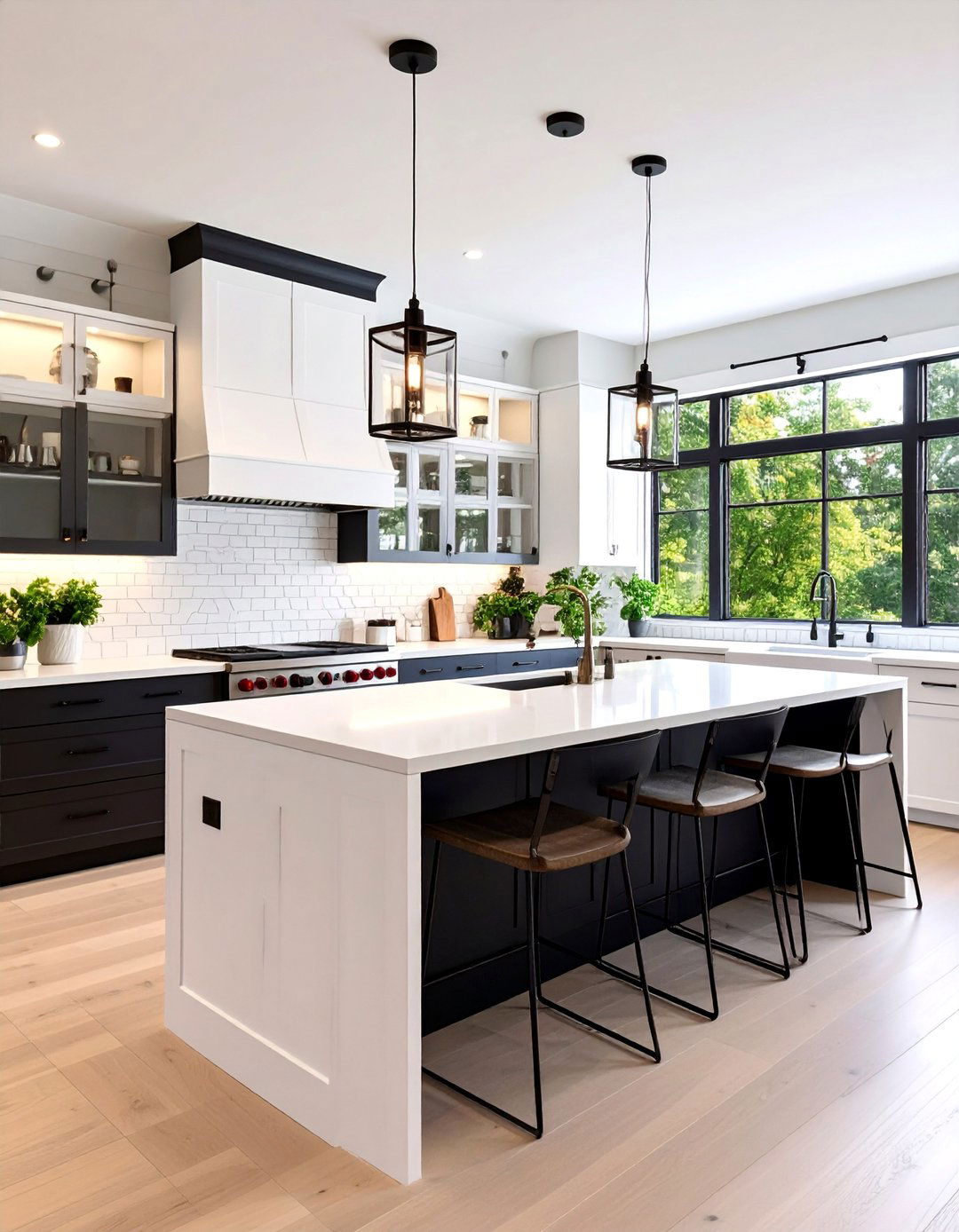 High Contrast U Shaped Kitchen with Black and White Design - 25 U Shaped Kitchen Ideas