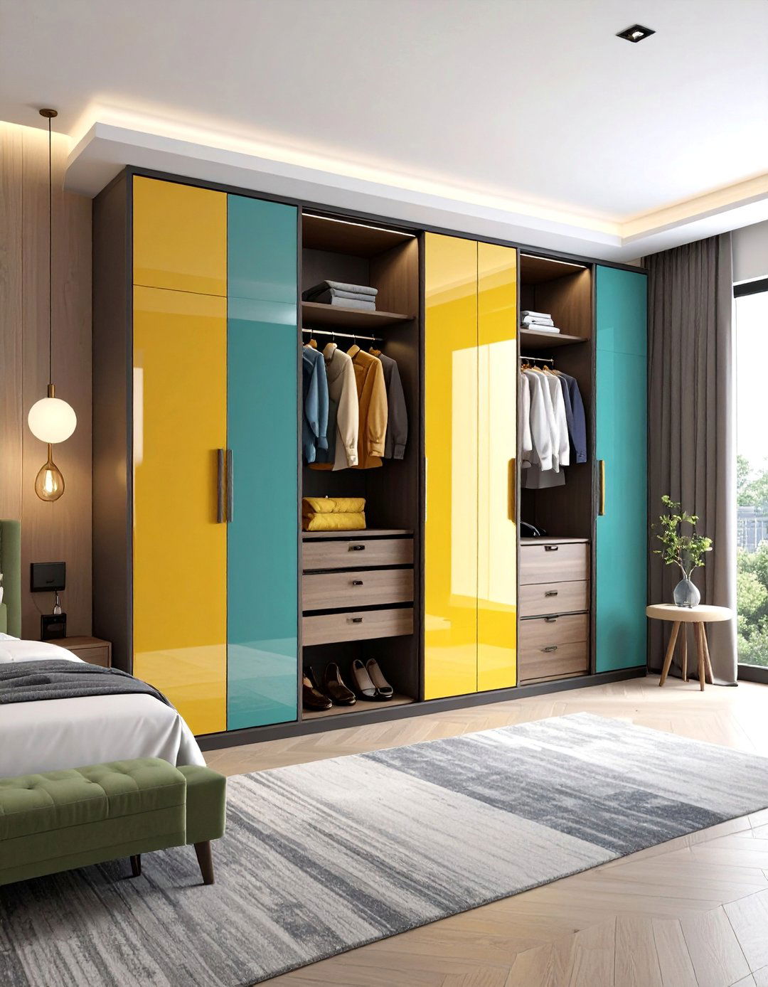High Gloss Contemporary Wardrobe with Geometric Design - 25 Built-in Wardrobes Ideas