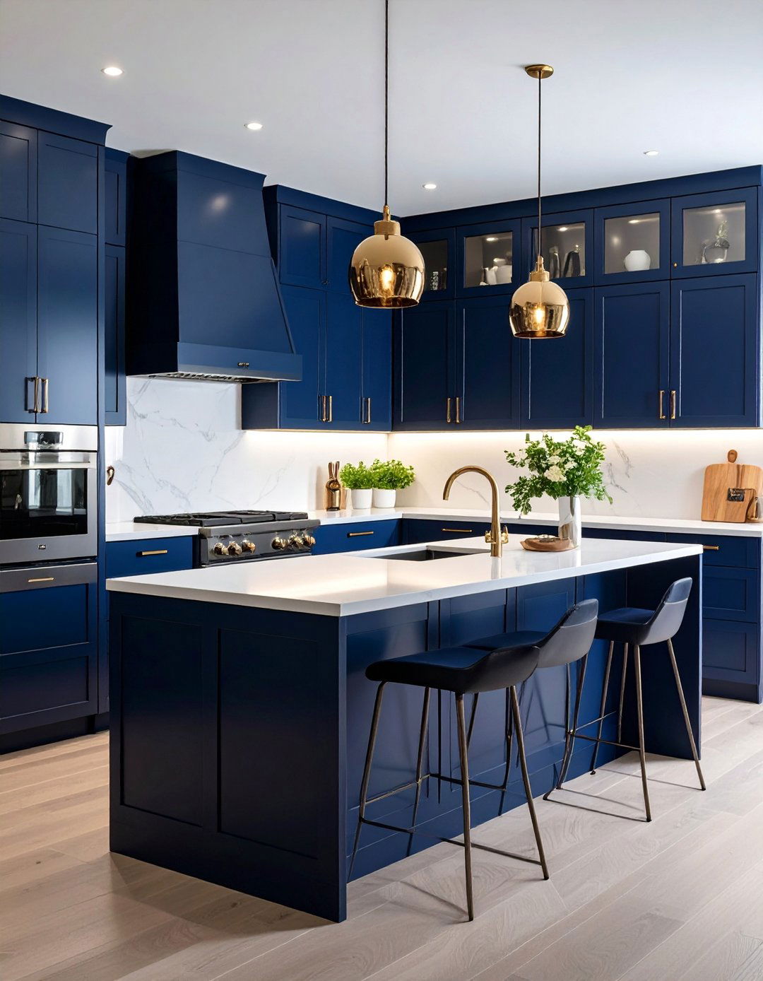 High Gloss Navy Blue Modern Kitchen - 25 Blue Kitchen Ideas