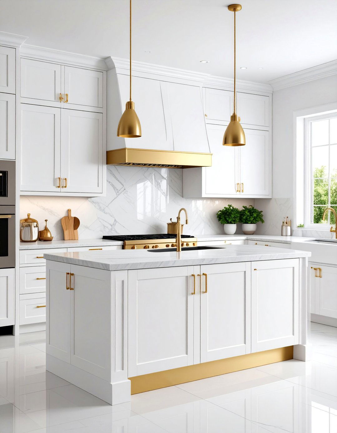 High Gloss White Cabinets with Matte Brass Hardware - 25 White Kitchen Cabinets With Gold Hardwar