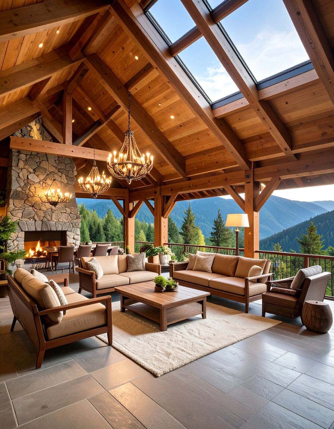 High Pitched Alpine Gable Patio Roof with Skylights - 25 Gable Patio Roof Design Ideas