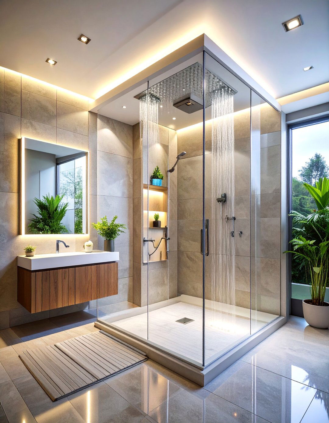 High Tech Corner Shower with Digital Controls and Chromotherapy - 25 Corner Shower Ideas