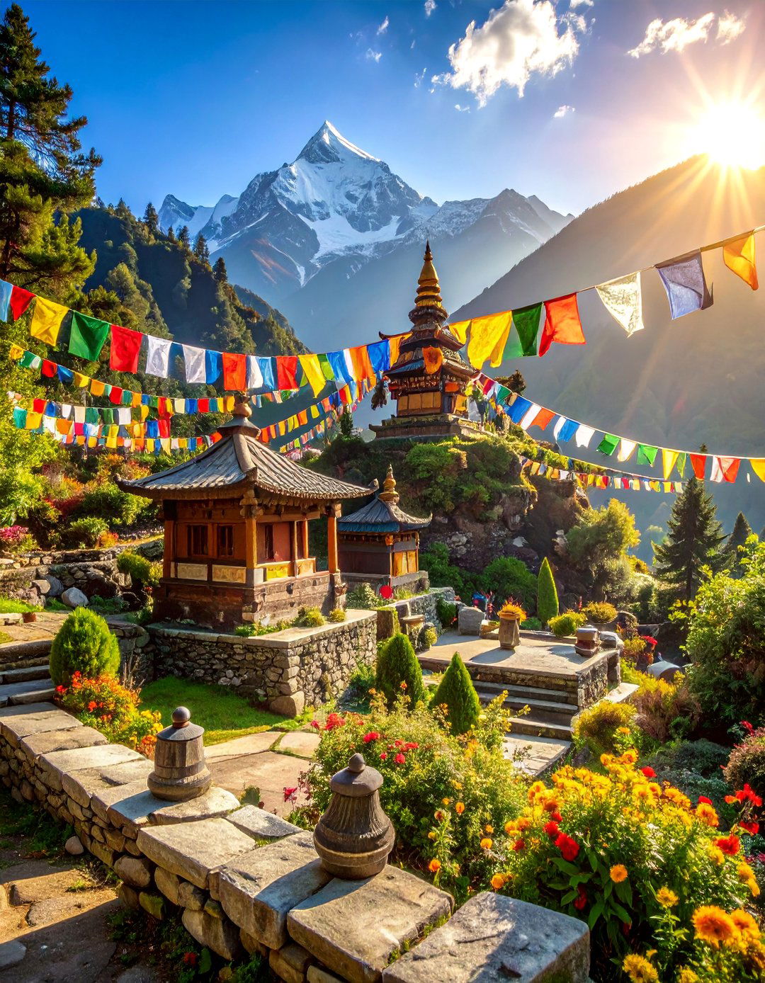 Himalayan Alpine Garden with Prayer Flags - 25 Asian Landscaping Ideas