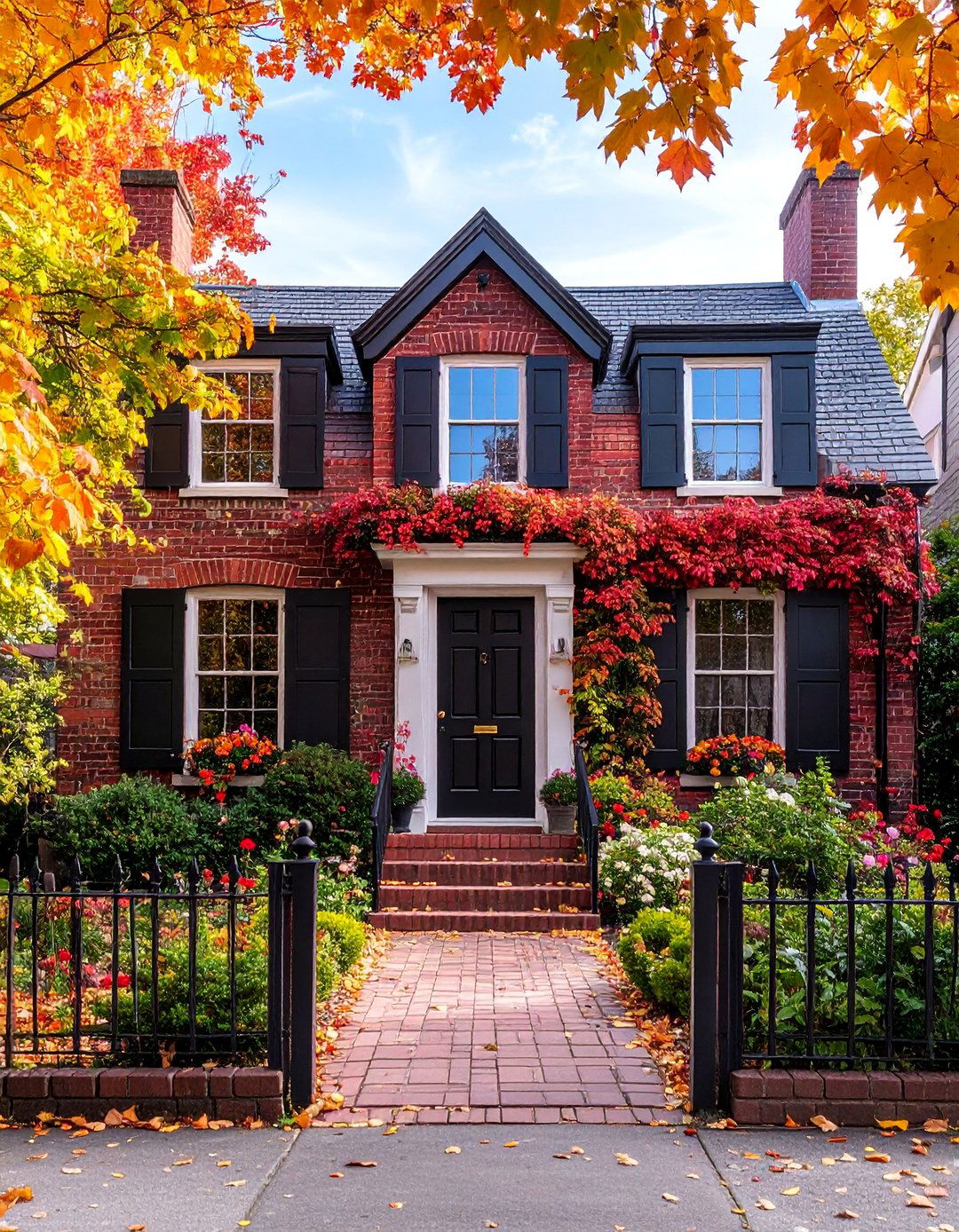 Historic Cottage Red Brick House with Black Dutch Door - 25 Red Brick House with Black Trim Design Ideas