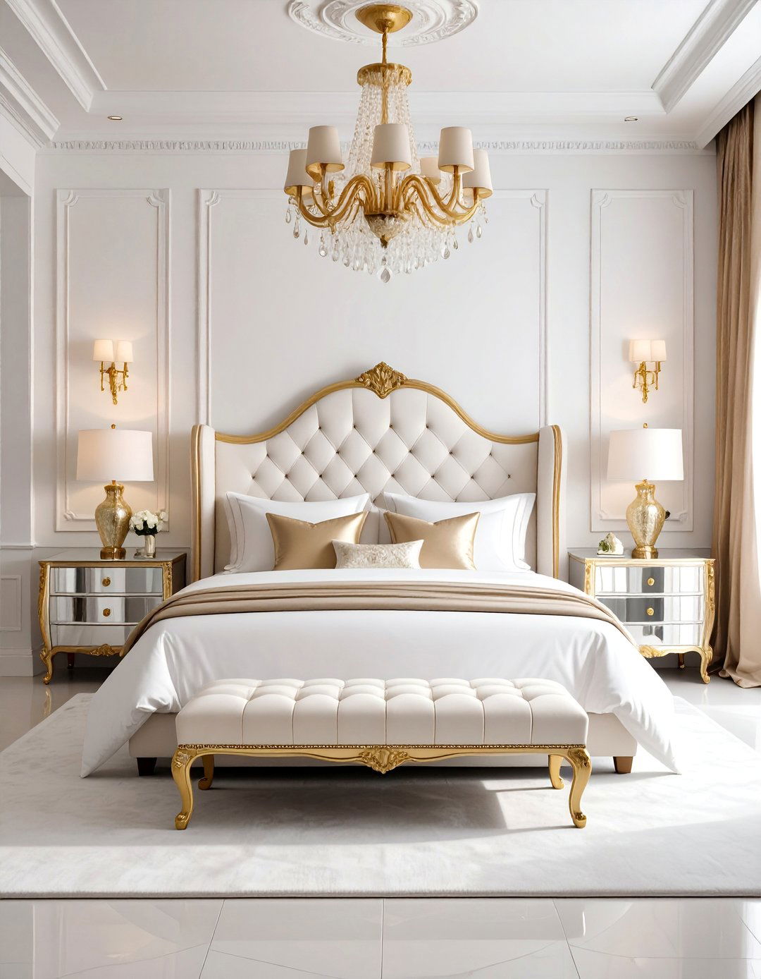 Hollywood Glam White and Gold Bedroom - 25 White and Gold Bedroom Ideas