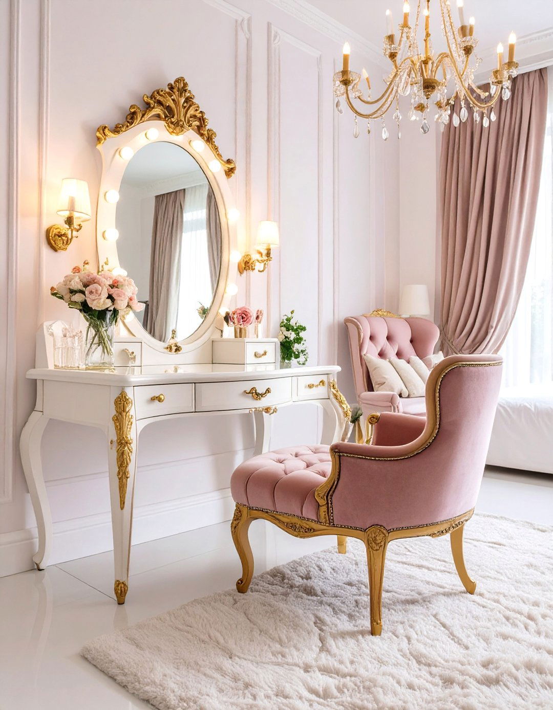 Hollywood Glamour Makeup Room with LED Mirror Lighting - 25 Makeup Room Ideas