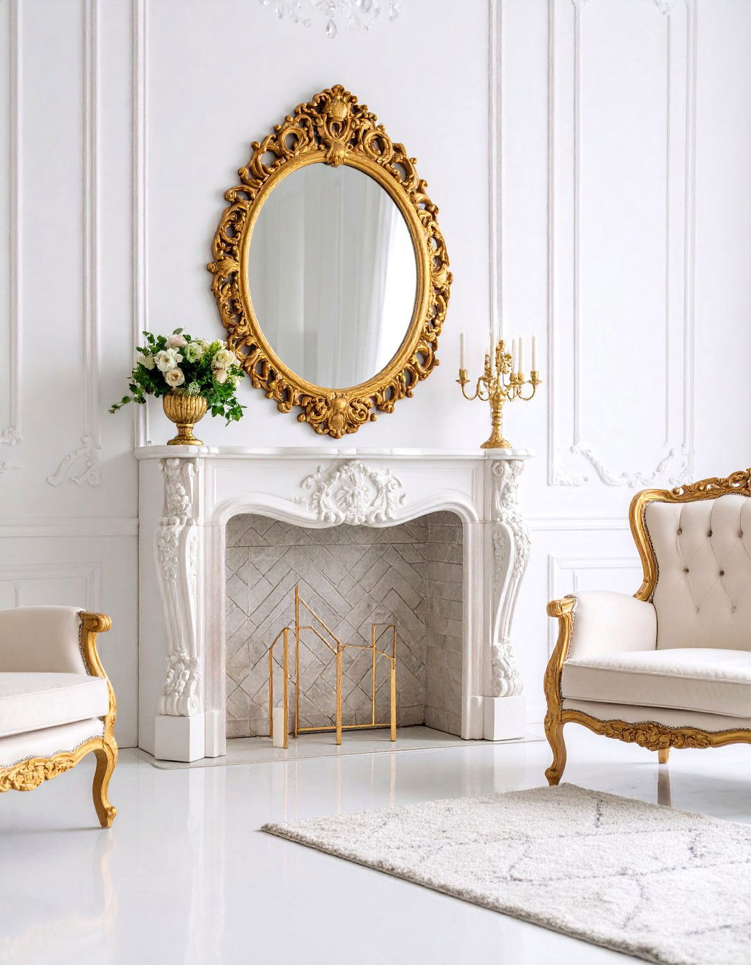 Hollywood Regency Mirror with Glamorous Details - 25 Mirror Over Fireplace Ideas
