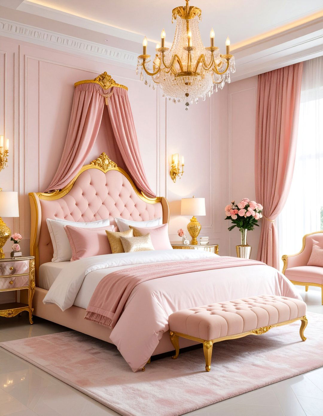 Hollywood Regency Pink and Yellow Bedroom with Metallic Accents - 25 How to Decorate With Yellow and Pink