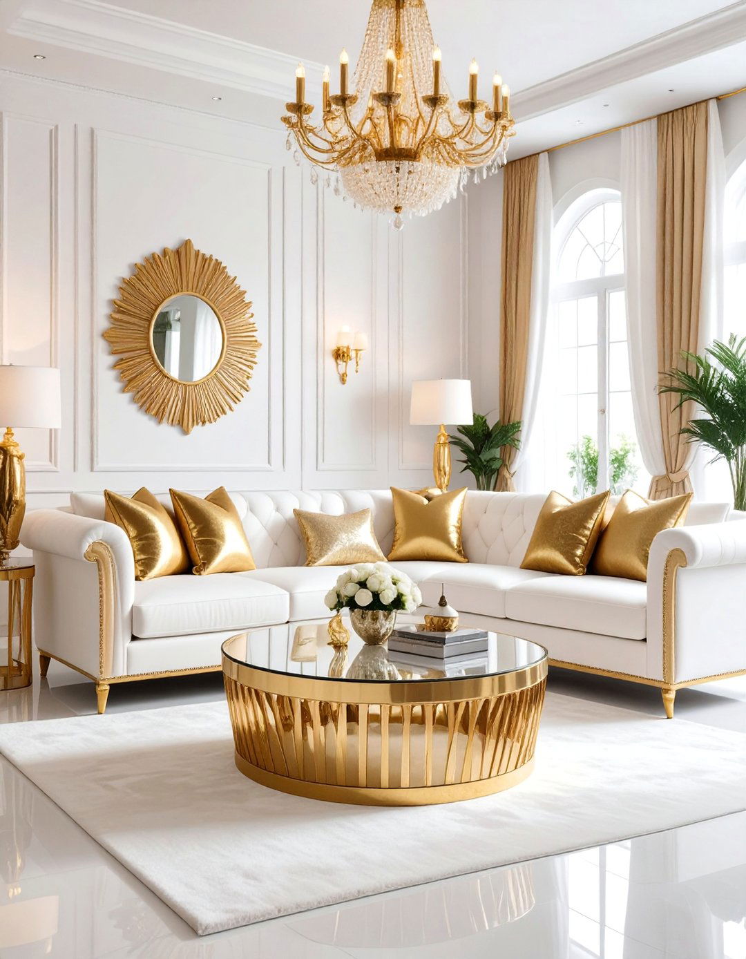 Hollywood Regency White and Gold Living Room - 25 White and Gold Living Room Ideas