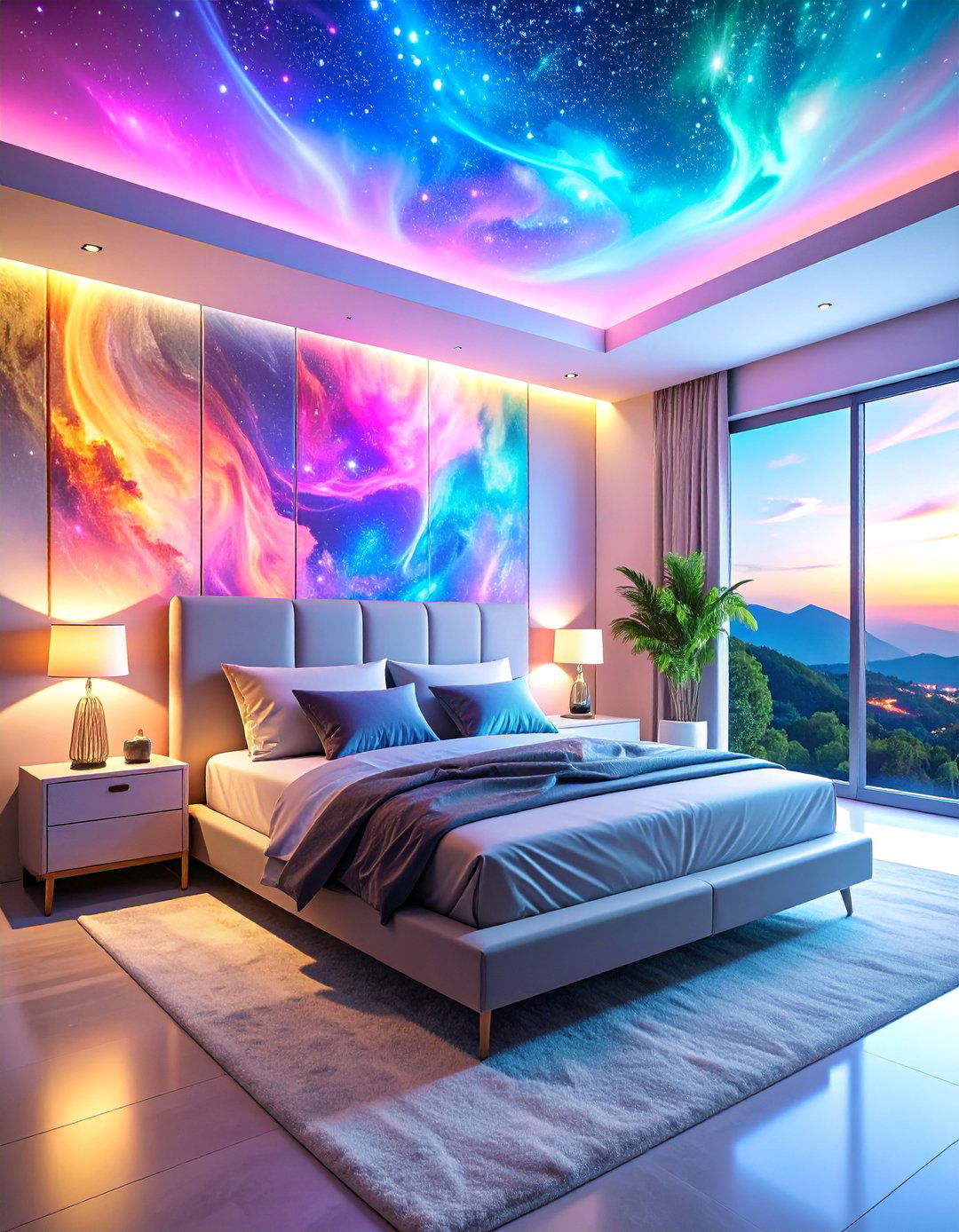 Holographic Galaxy Wall Panel Bedroom - 25 galaxy space-themed bedroom ideas