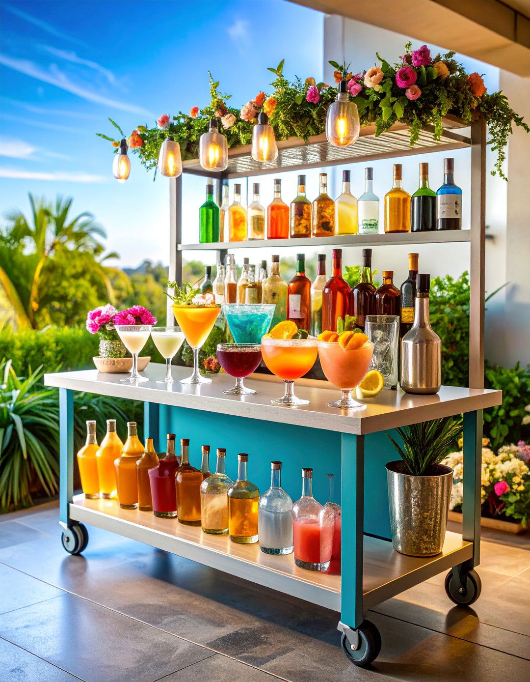 Home Bar Cart Station with Beverage Service Setup - 25 Housewarming Decoration Ideas