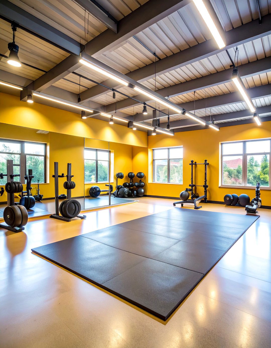 Home Gym Fitness Studio with Mirrored Walls - 25 Garage Conversion Ideas