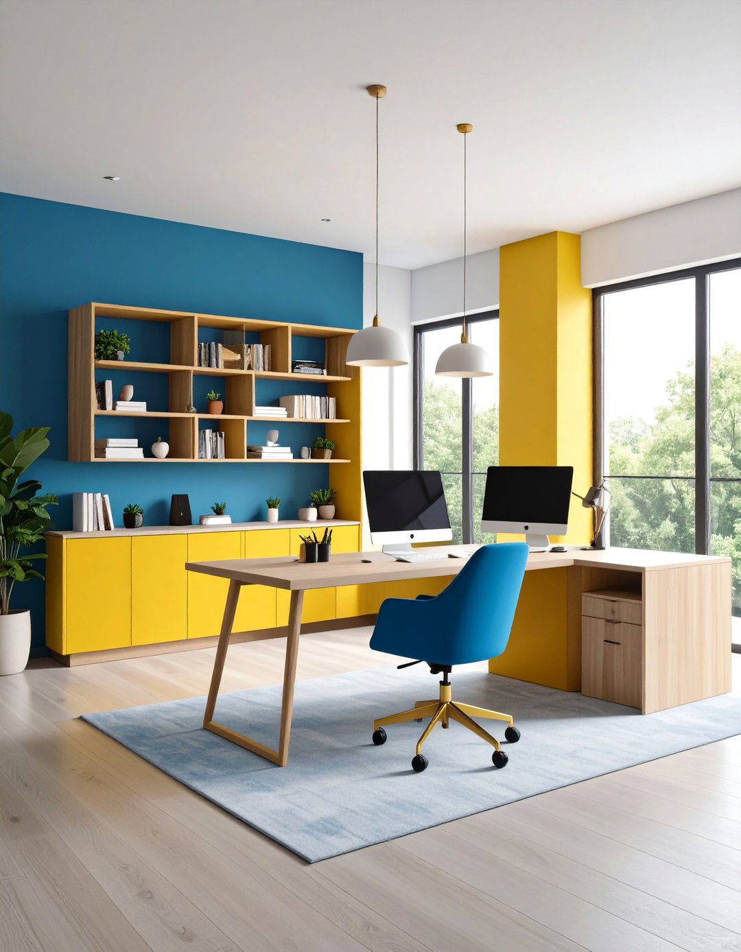 Home Office with Asymmetrical Desk Configuration - 25 Asymmetrical Balance Interior Design Ideas