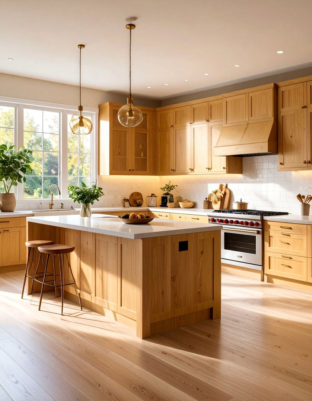 Honey Toned Oak Kitchen with Natural Light - 25 Brown Kitchen Ideas