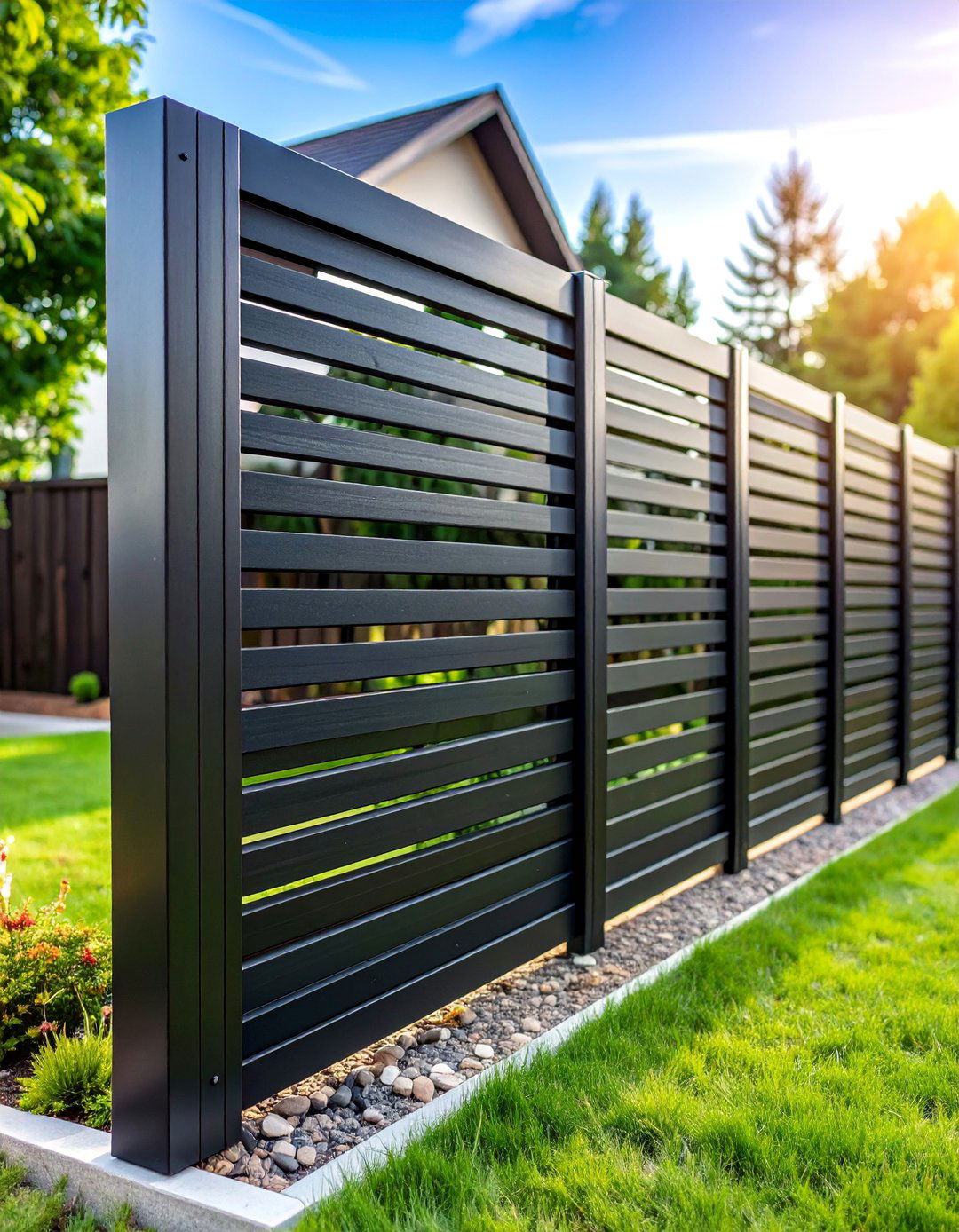 Horizontal Black Slat Privacy Fence - 25 Black Fence Ideas