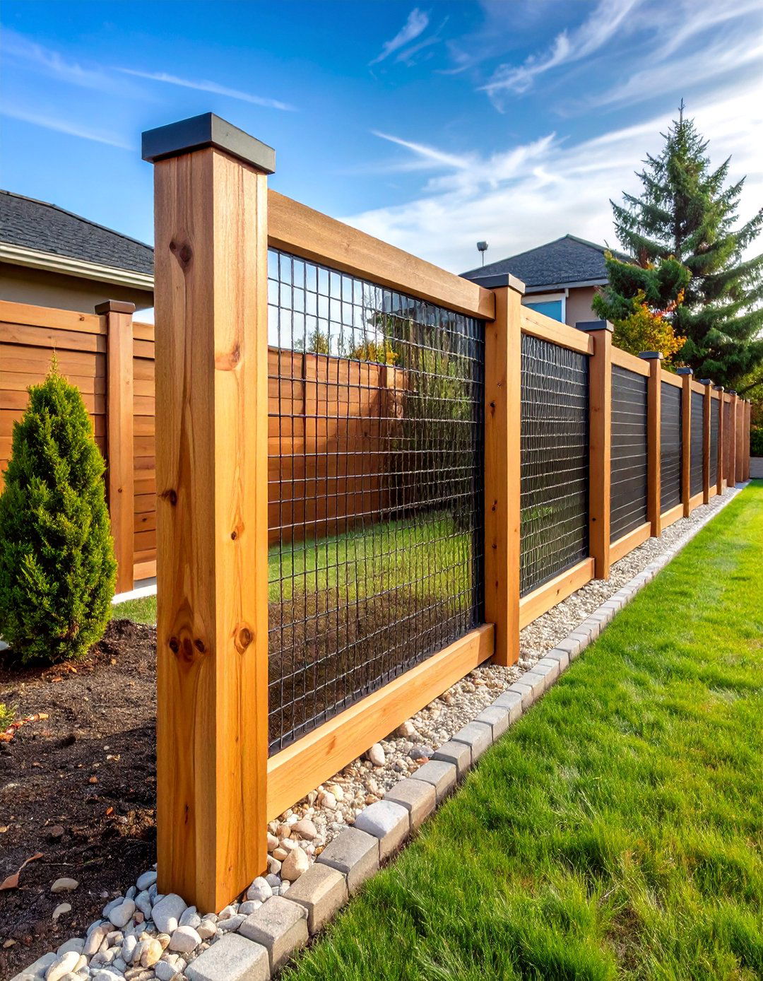 Horizontal Cedar Box Wire Fence - 25 Cedar Fence Ideas