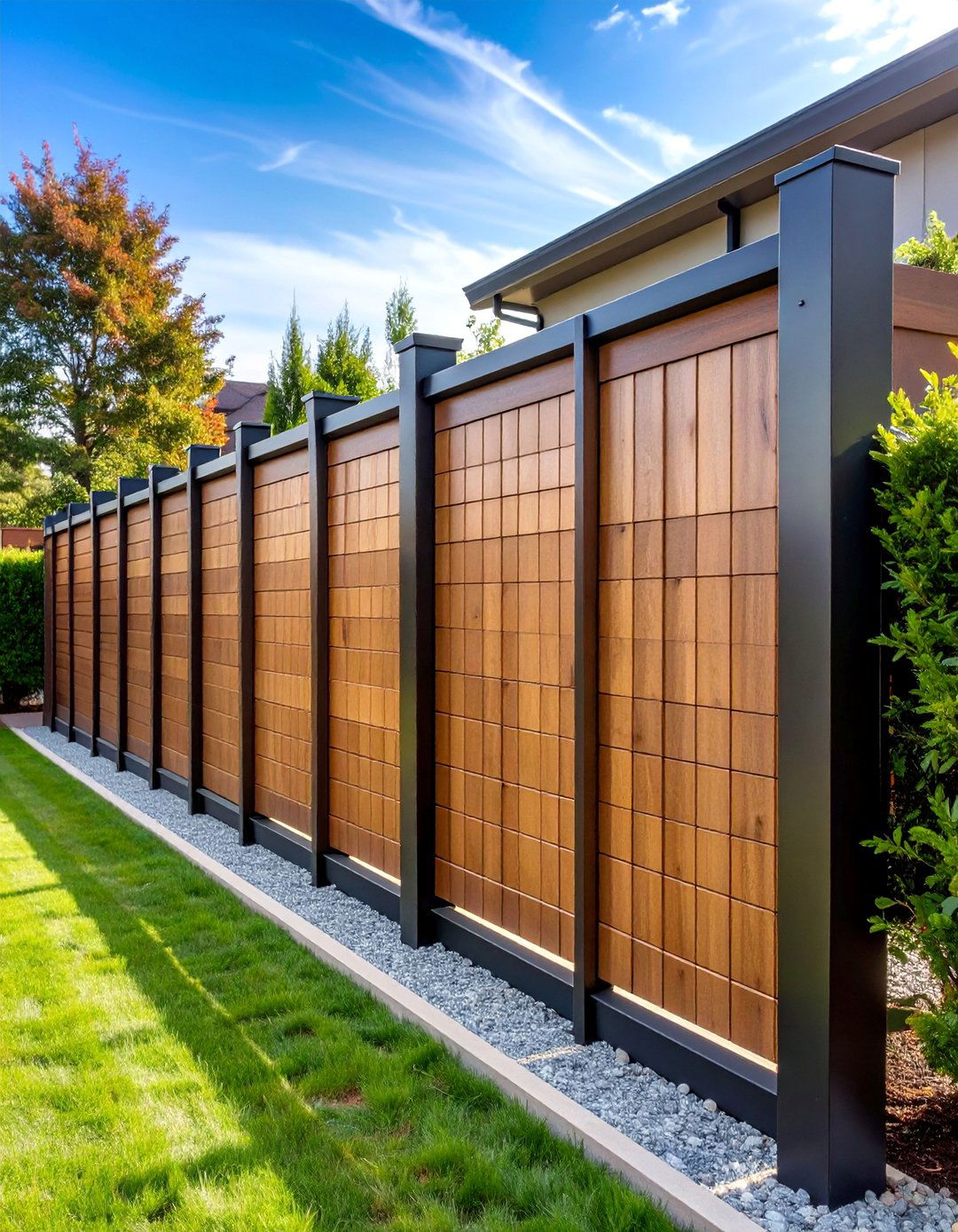 Horizontal Cedar Slat Fence with Steel Posts - 25 Cedar Fence Ideas