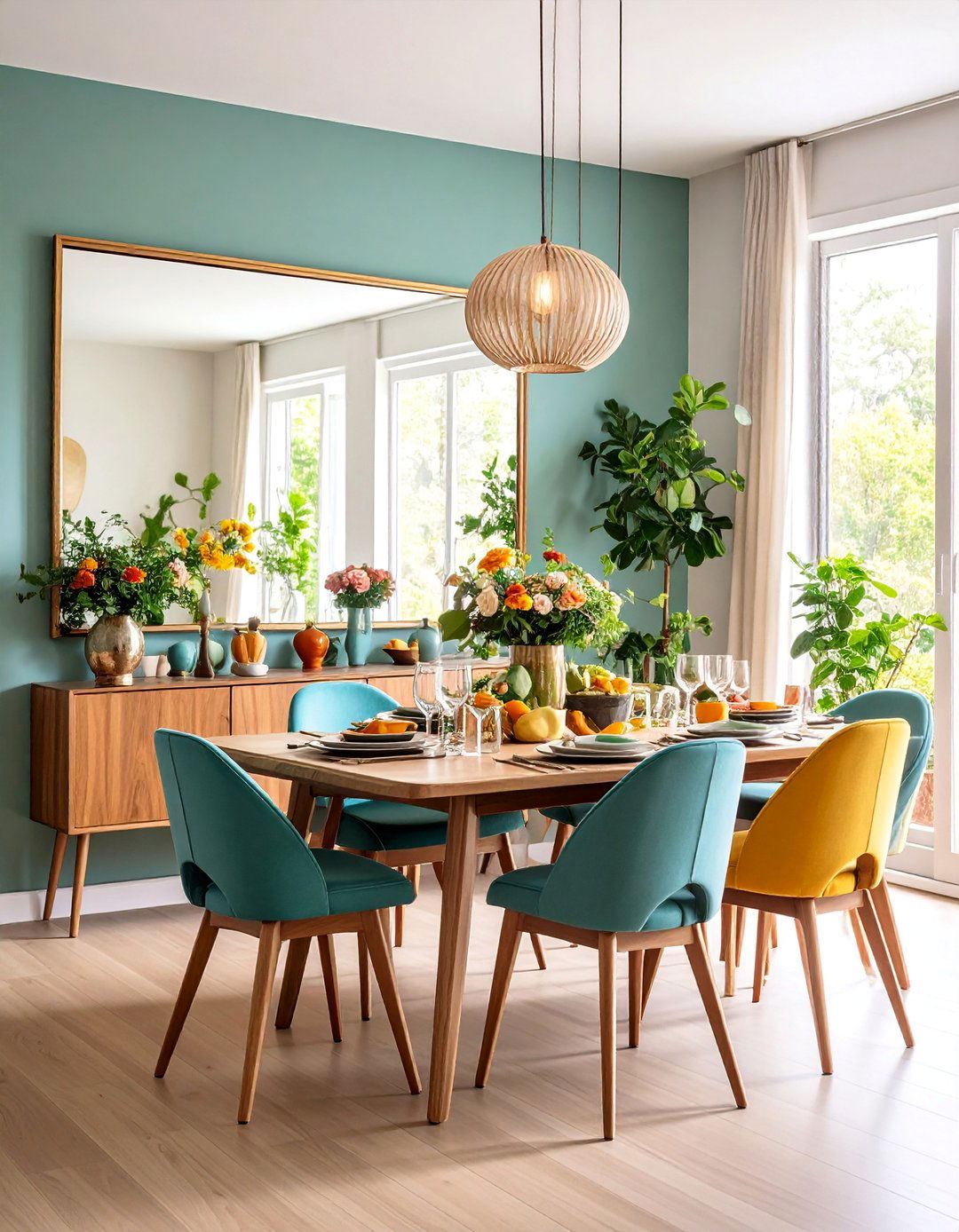 Horizontal Mirror Spanning Dining Table Length - 25 Dining Room Mirror Ideas