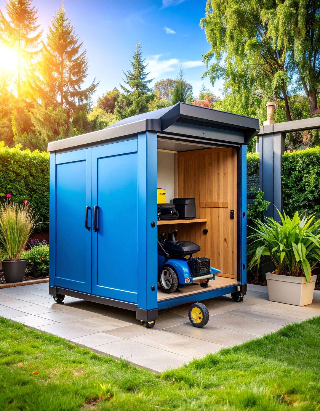 Horizontal Storage Cabinet with Weather Protection - 25 Lawn Mower Storage Ideas