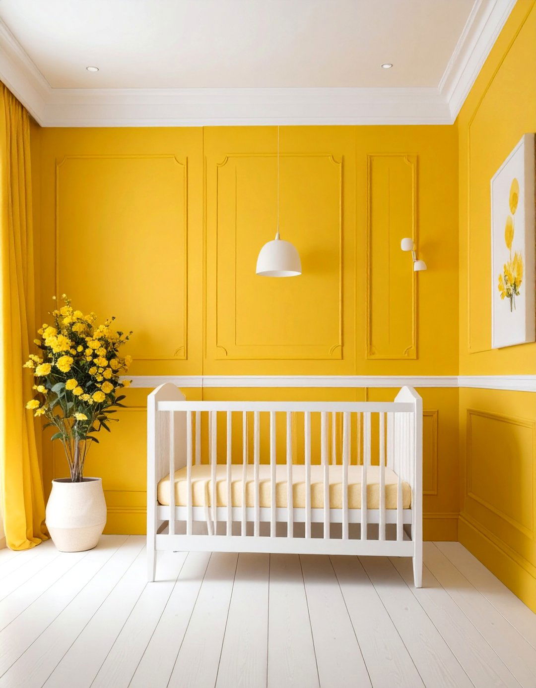 Horizontal Wainscoting with Sunny Yellow Walls - 25 Wainscoting Nursery Ideas