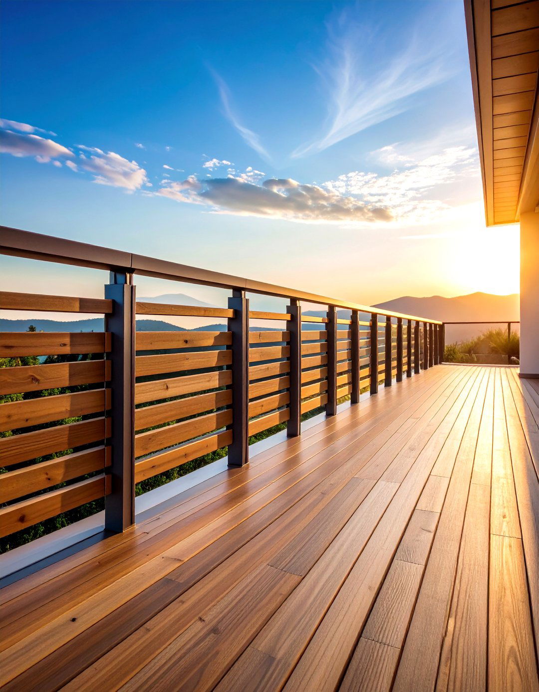 Horizontal Wood Deck Railing with Slat Design - 25 Wood Deck Railing Ideas