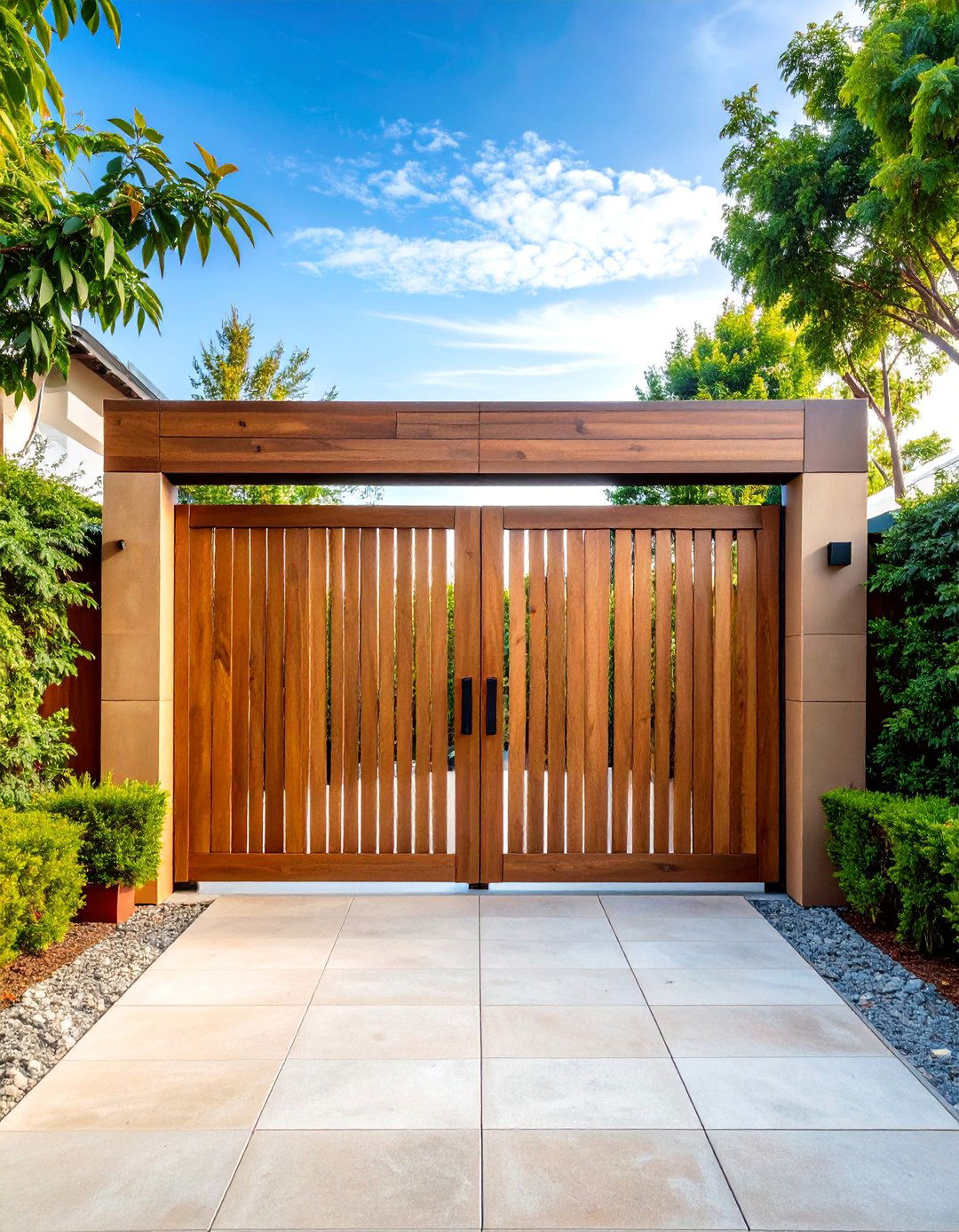 Horizontal Wood Slat Privacy Gate - 25 Front Door Gate Ideas