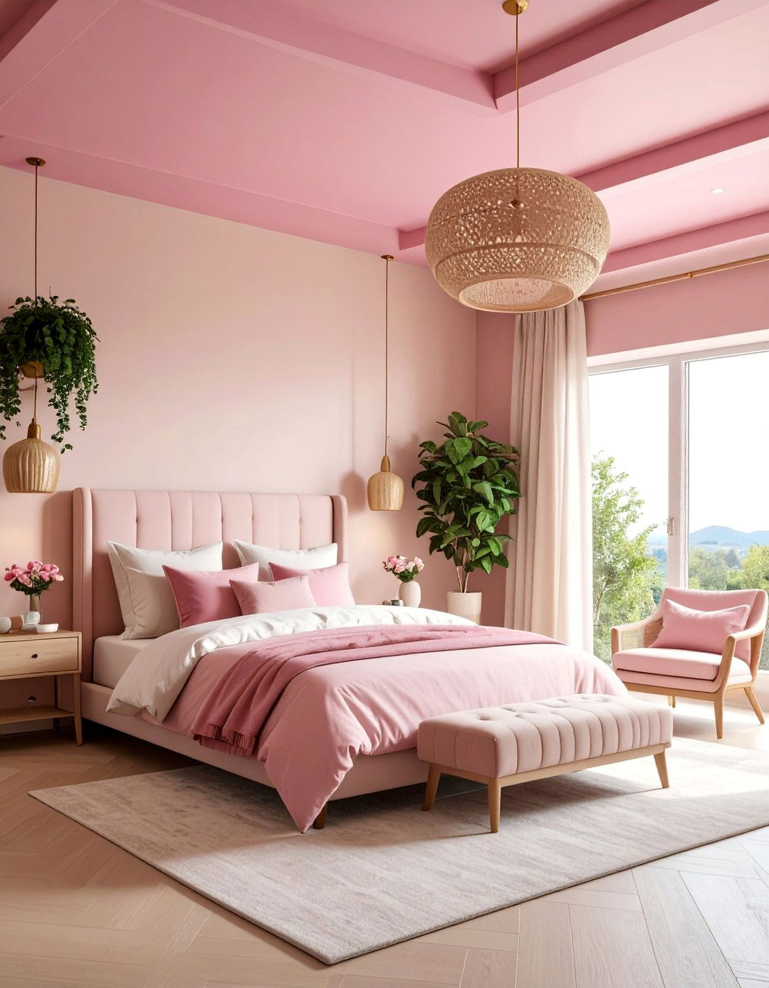 Hot Pink Ceiling with Neutral Walls - 25 Hot Pink Bedroom Ideas