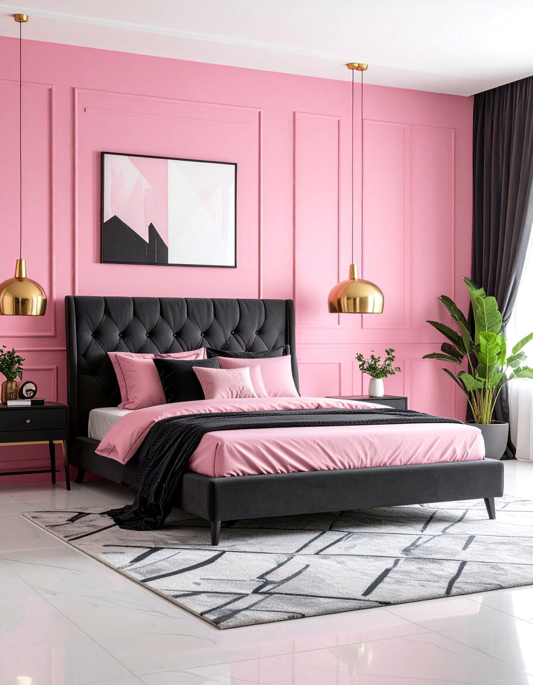 Hot Pink Contemporary Bedroom with Geometric Patterns - 25 Pink Bedroom Ideas
