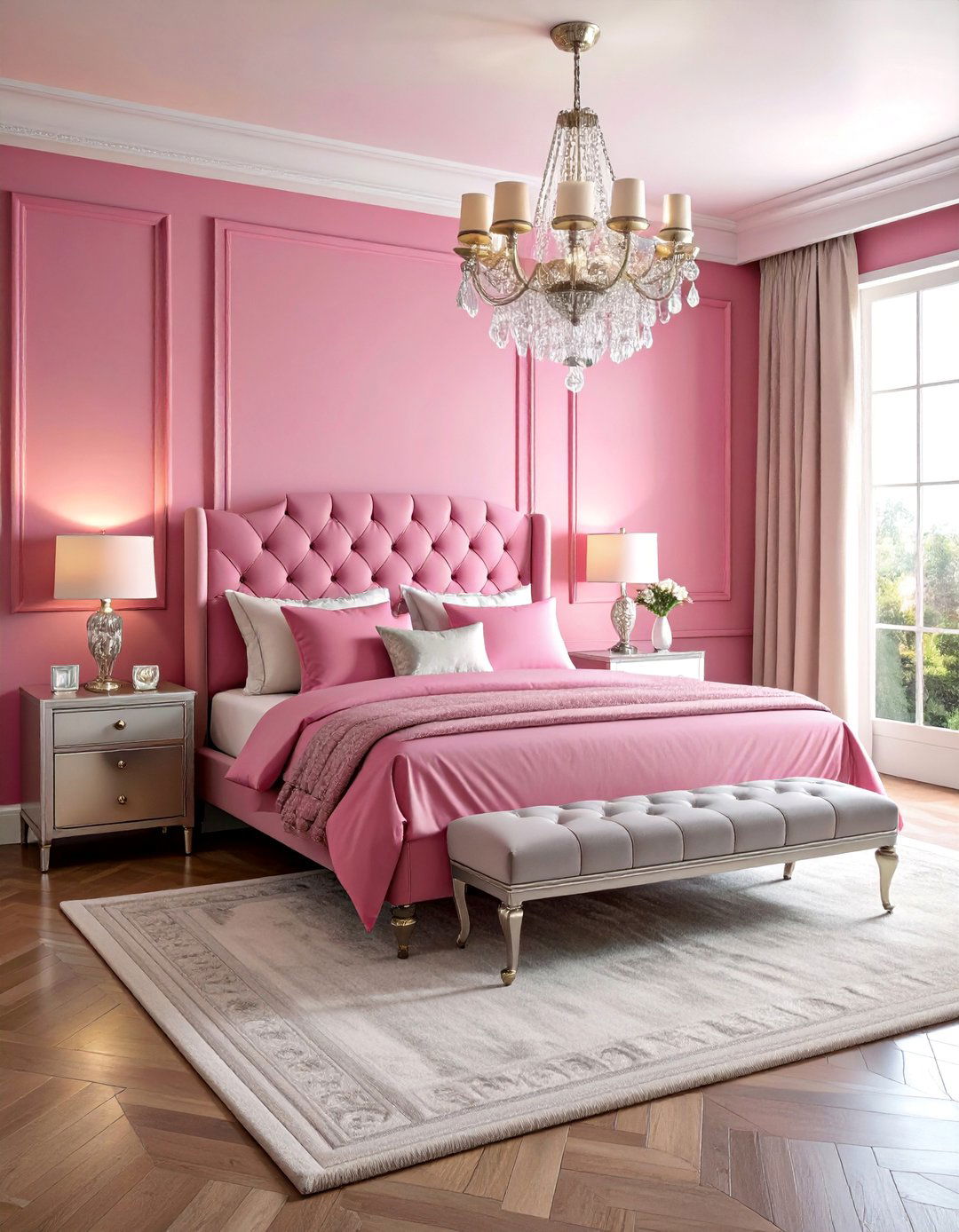 Hot Pink Glamour Bedroom with Metallic Details - 25 Colorful Room Ideas