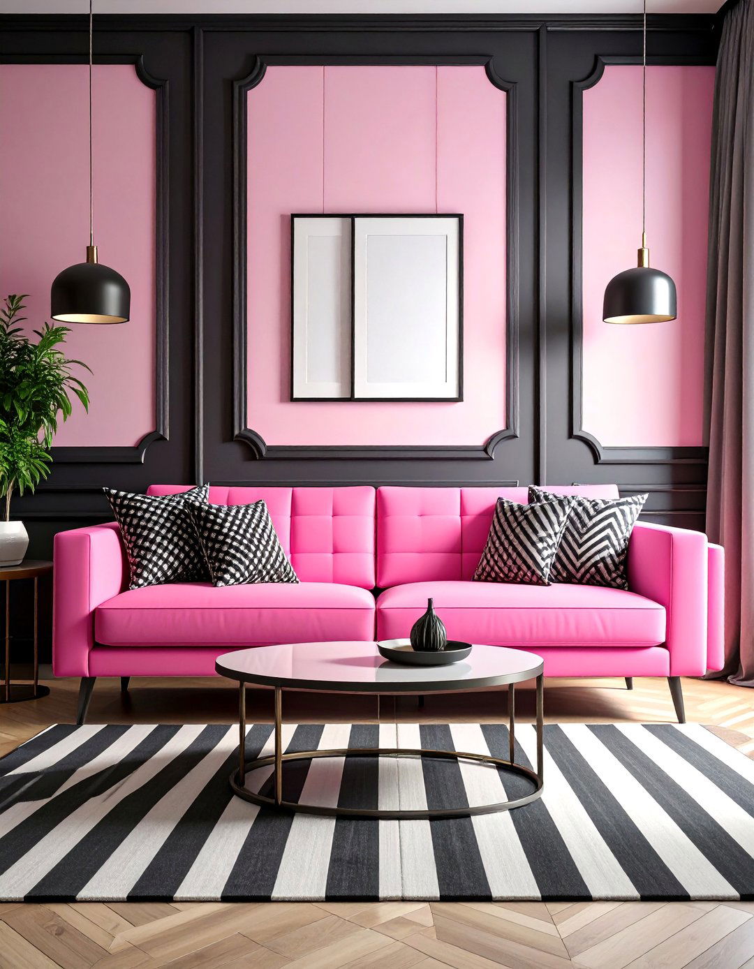 Hot Pink Sofa in Monochrome Setting - 25 Pink Couch Living Room Ideas