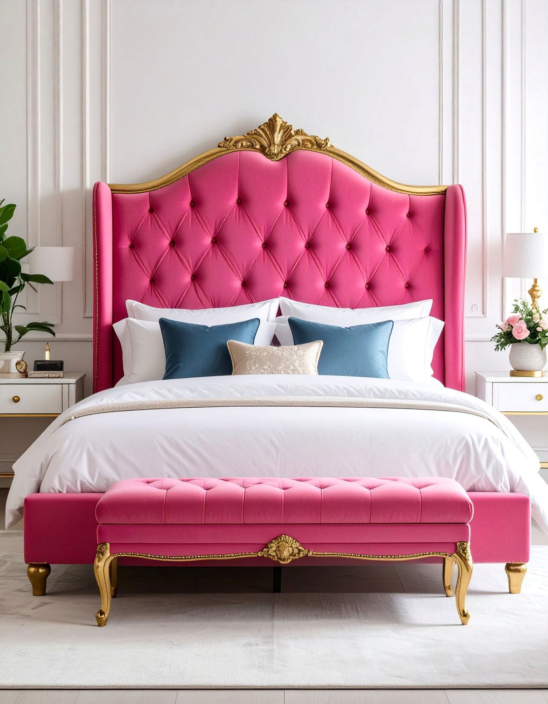 Hot Pink Velvet Upholstered Headboard Bedroom - 25 Hot Pink Bedroom Ideas