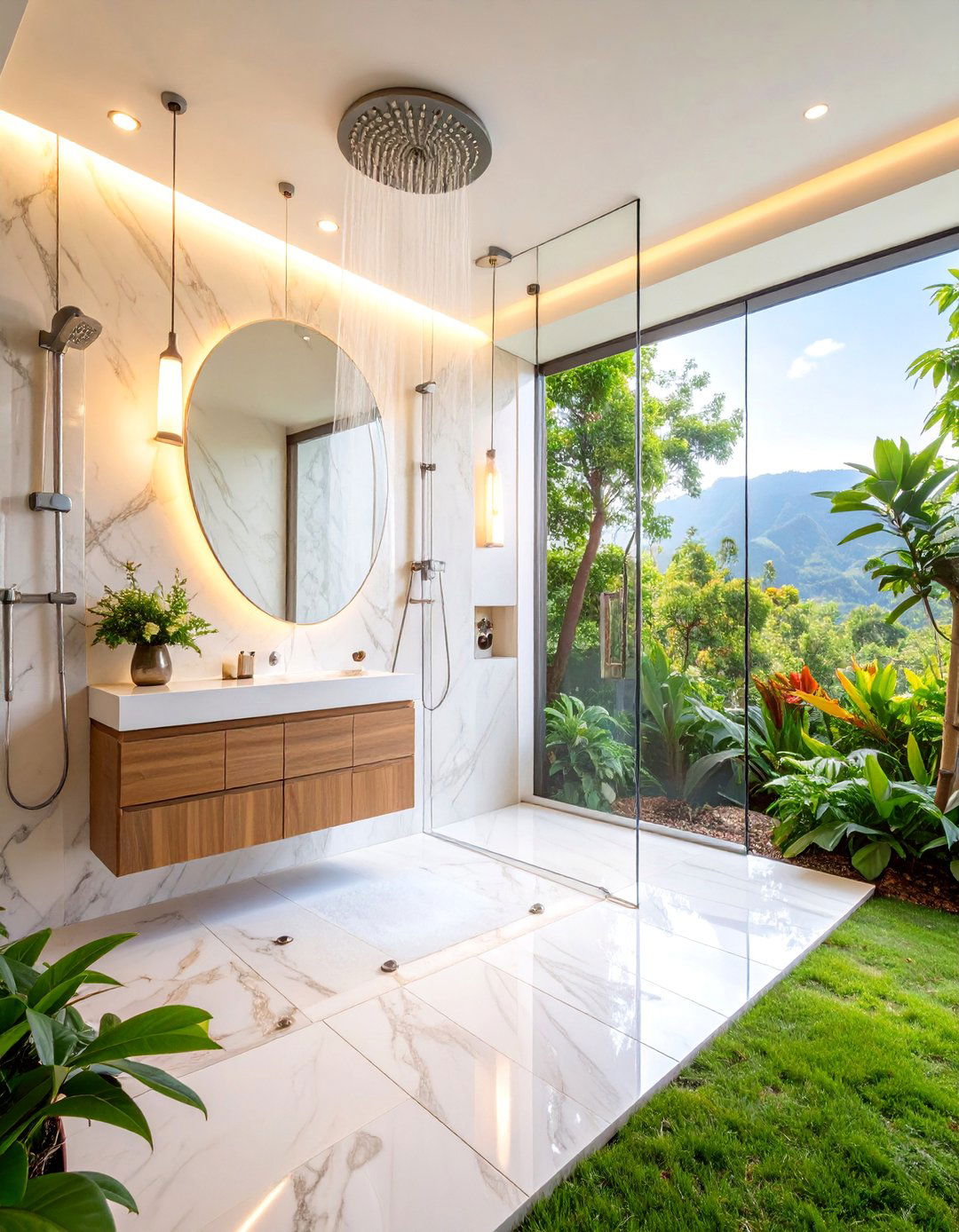 Hotel Inspired Frameless Double Shower Walk Through - 25 Double Shower Ideas