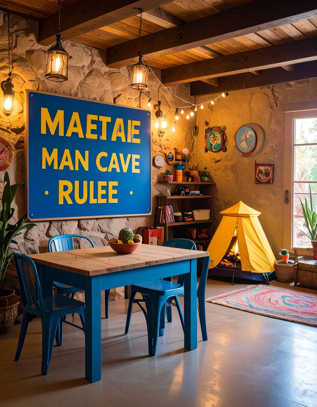 Humorous Warning Sign with Funny Man Cave Rules - 25 Man Cave Sign Ideas
