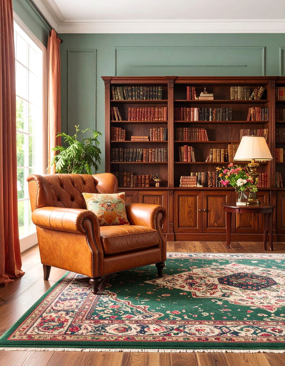Hunter Green Carpet with Traditional Elegance - 25 Green Carpet Living Room Ideas