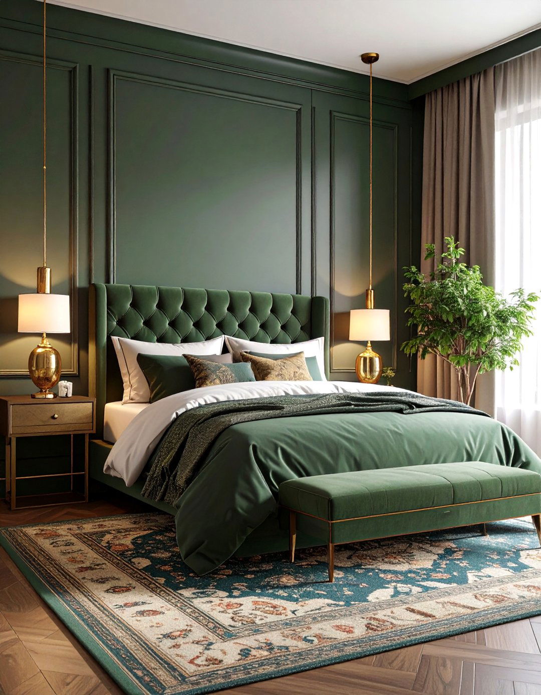 Hunter Green Dramatic Retreat - 25 Green Boho Bedroom Ideas