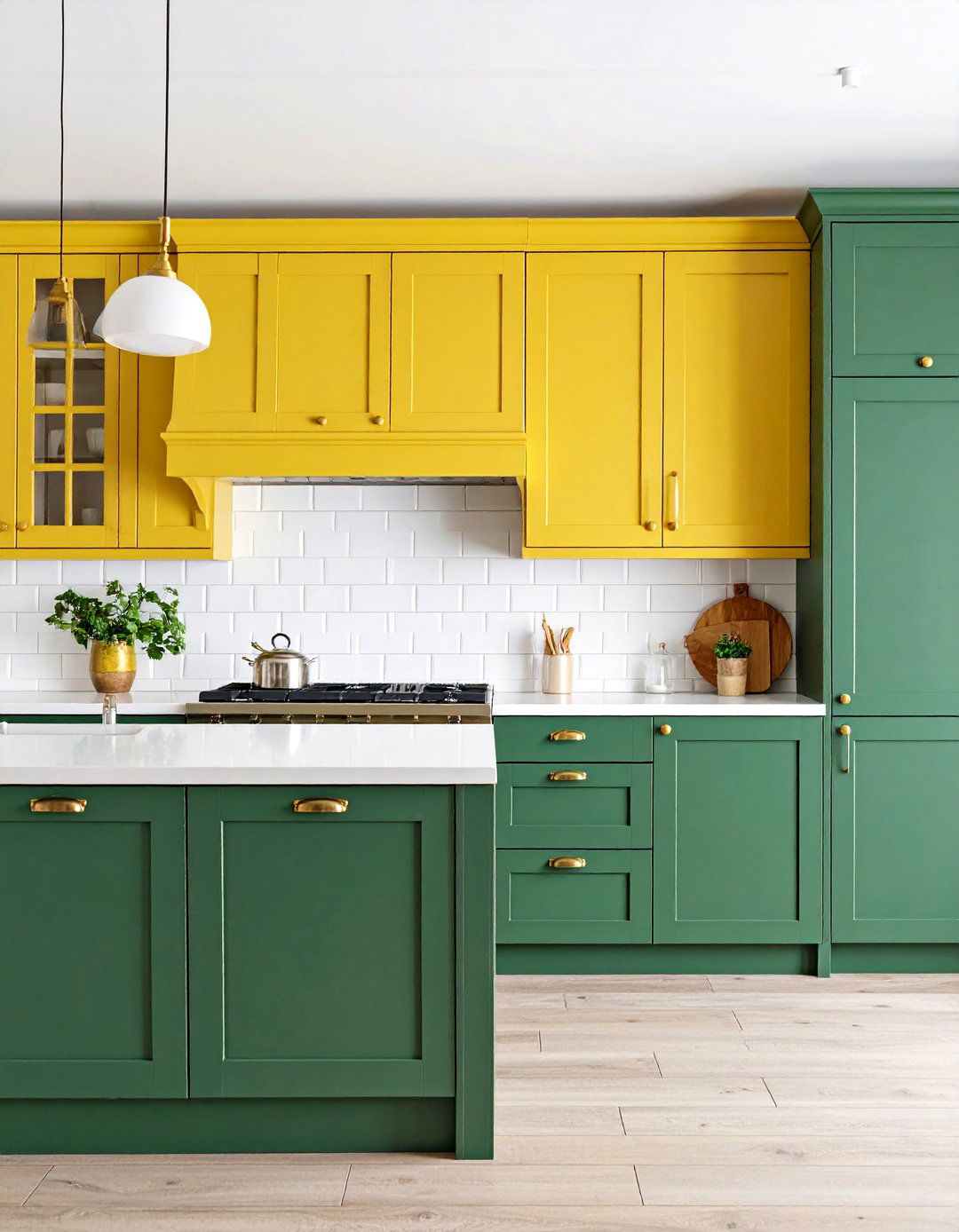 Hunter Green Lower Cabinets with Sunny Yellow Uppers - 25 Green and Yellow Kitchen Ideas