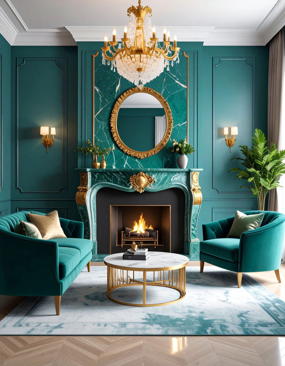 Hunter Green Marble Surround with Gold Veining - 25 Green Fireplace Ideas