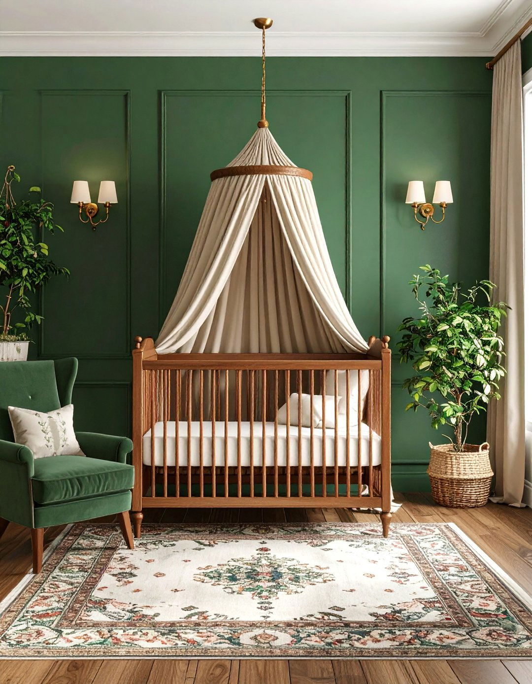 Hunter Green Nursery with Classic Heritage Details - 25 Green Nursery Ideas