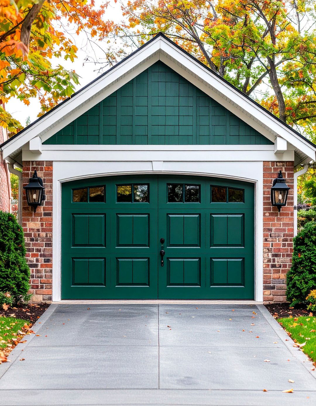 Hunter Green Traditional with Wrought Iron Details - 25 Green Garage Door Ideas