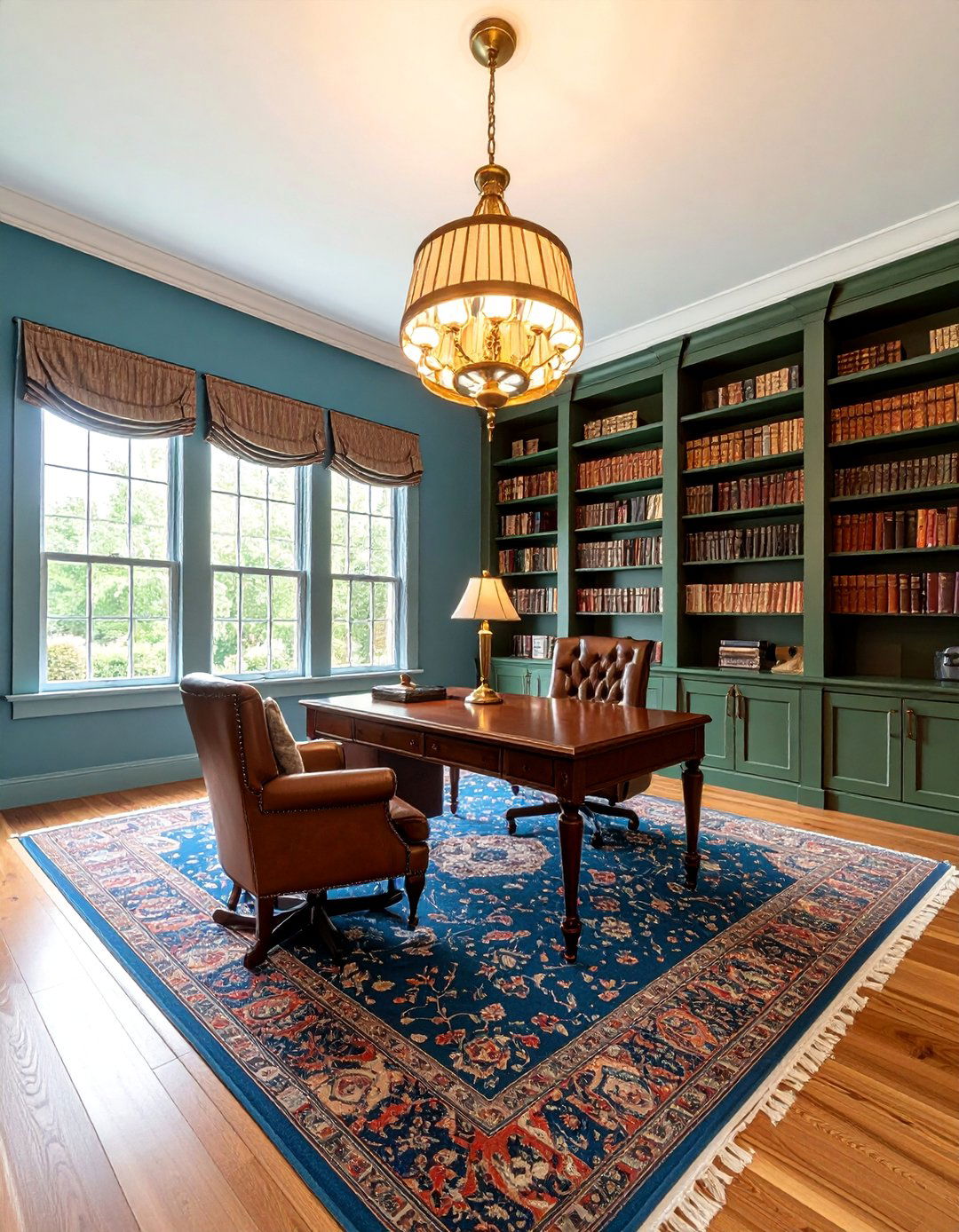 Hunter Green and Baby Blue Classic Study Design - 25 Blue and Green Color Combos for Decorating