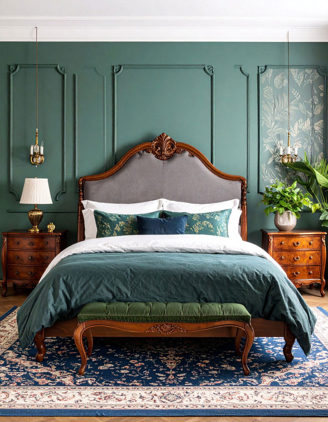 Hunter Green and Smoke Grey Vintage Bedroom - 25 Green and Grey Bedroom Ideas