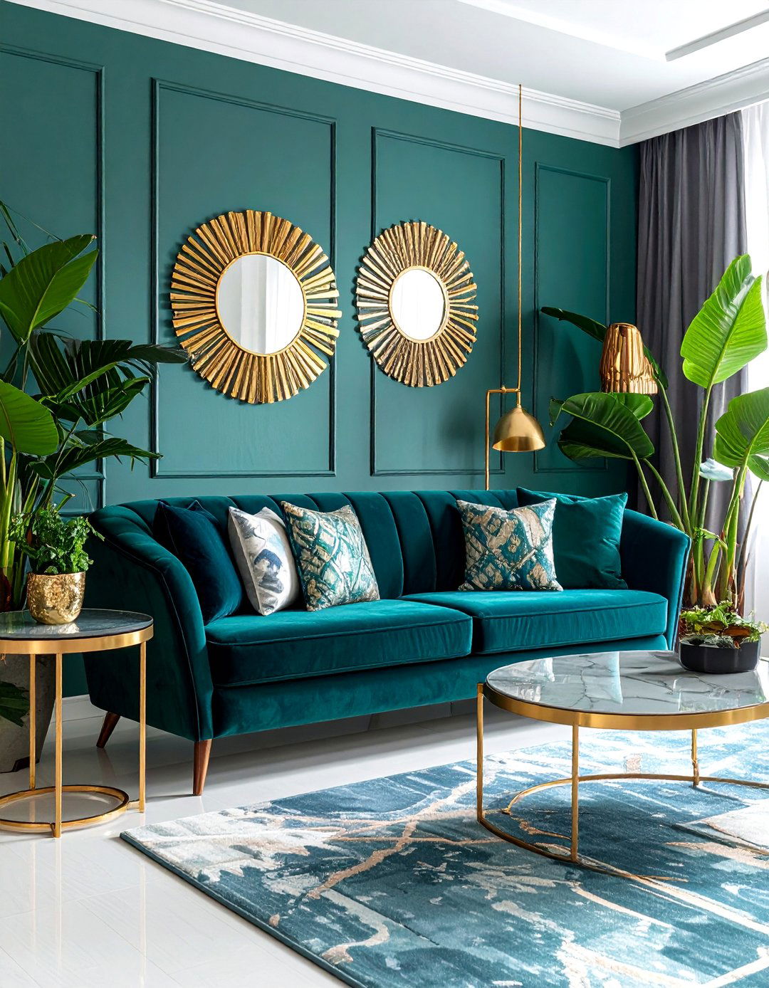 Hunter Green and Warm Gold Art Deco Living Room - 25 Green and Gold Living Room Ideas