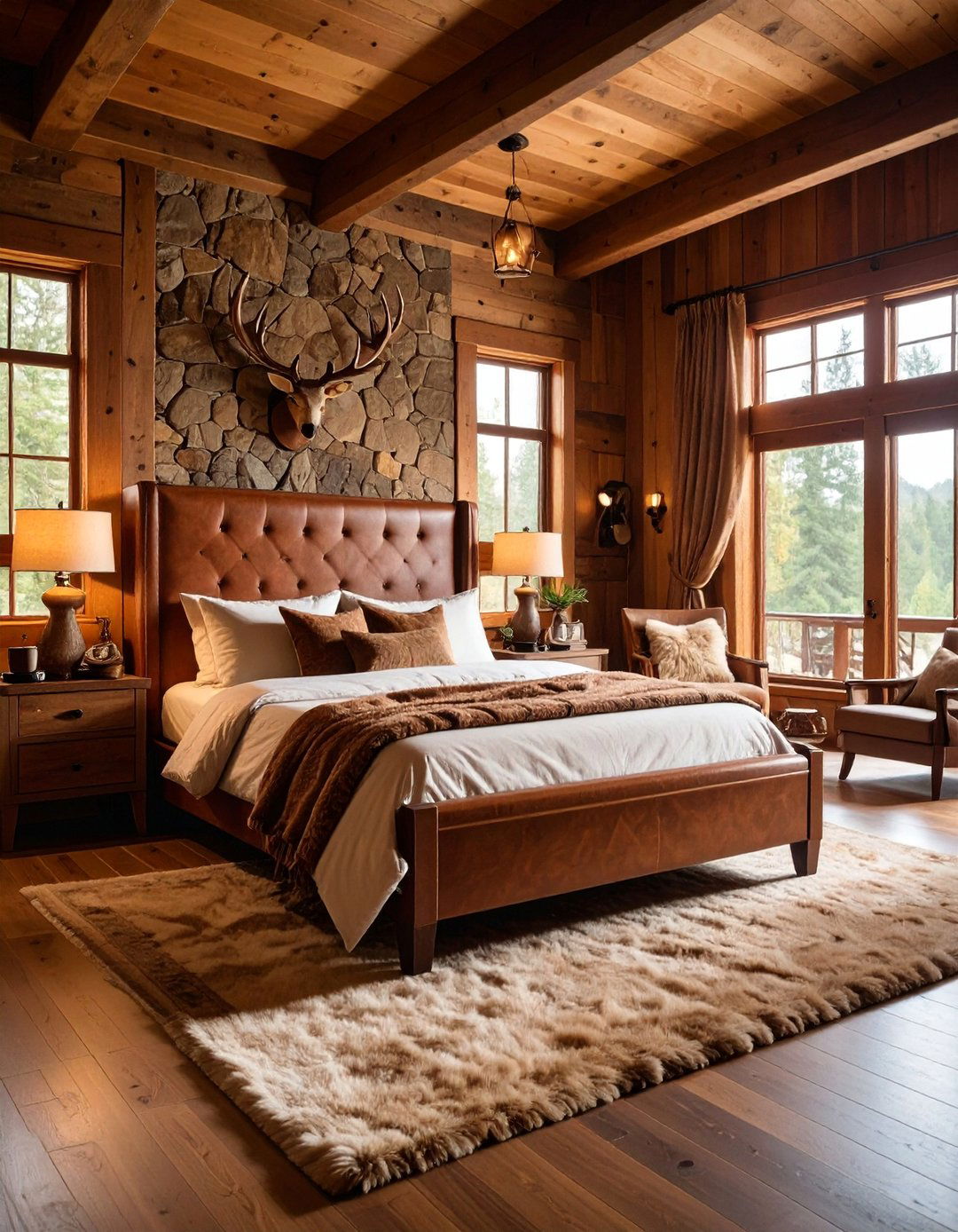 Hunting Lodge Leather and Stone Bedroom - 25 Hunting Bedroom Ideas