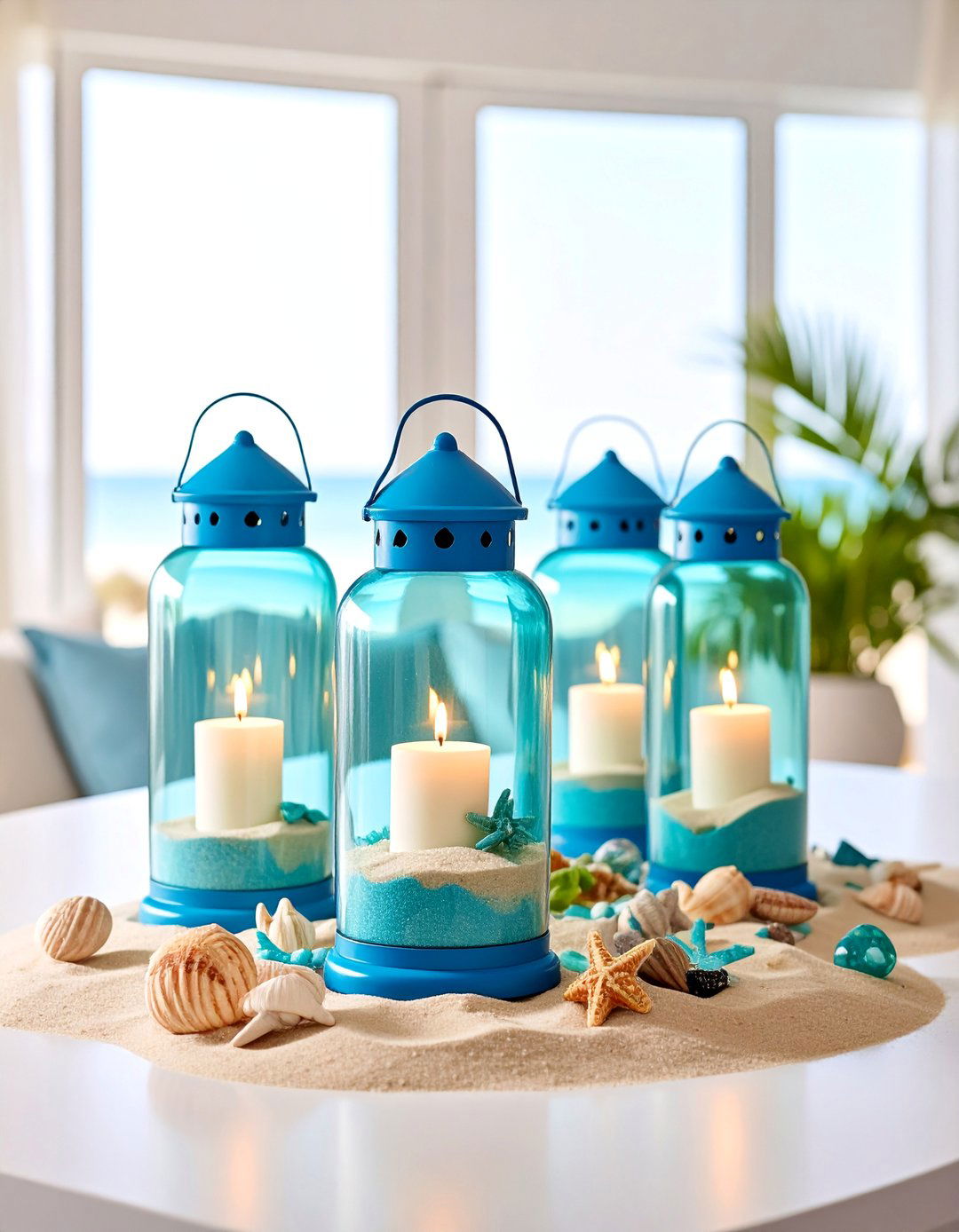 Hurricane Lantern with Sand Base - 25 Dining Table Centerpiece Ideas